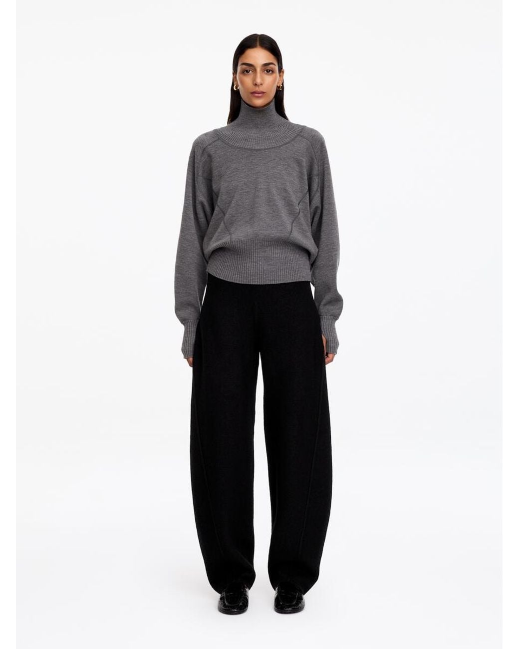 ARKET Black Boiled Wool Trousers