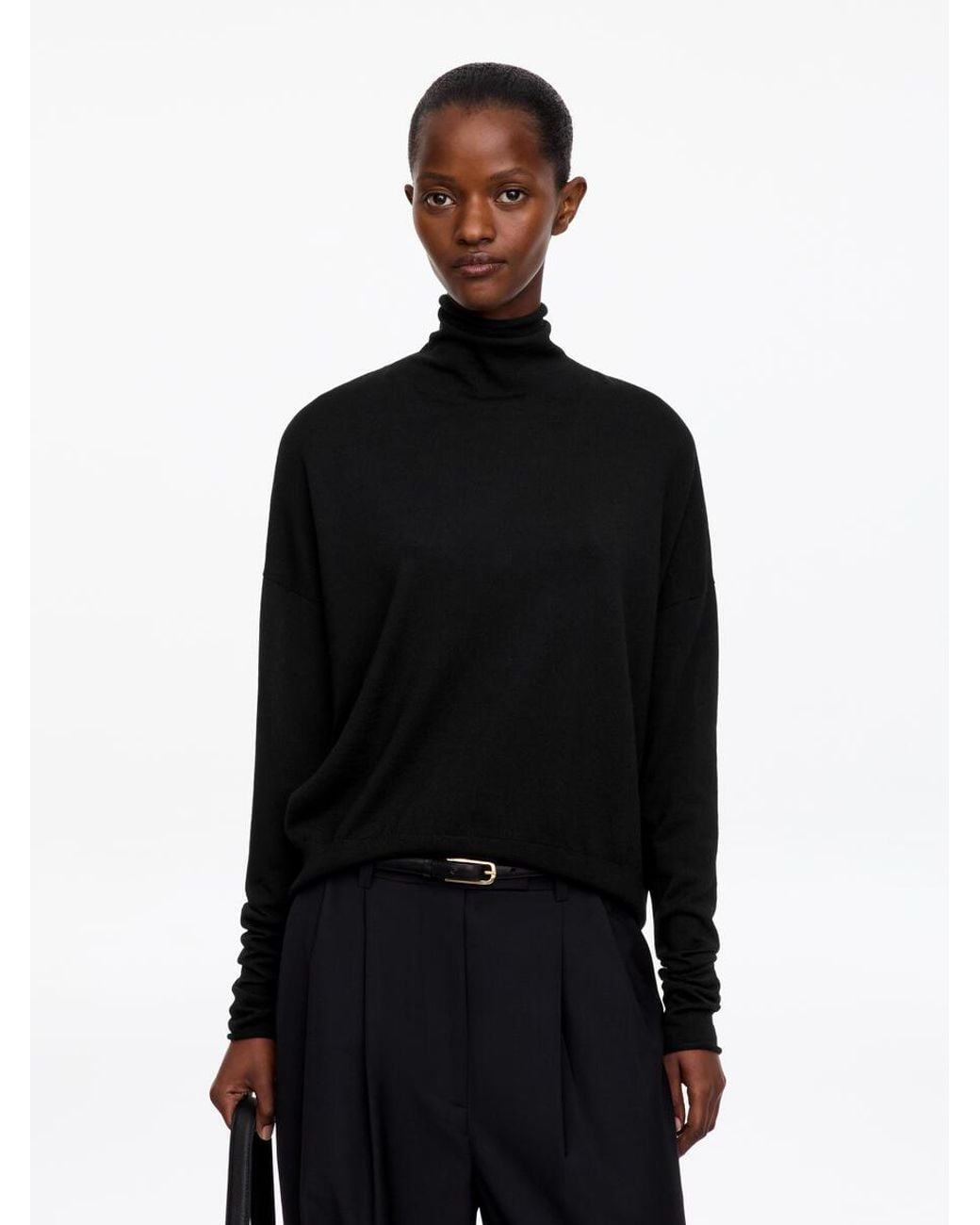 ARKET Black Merino Wool Roll-Neck Jumper
