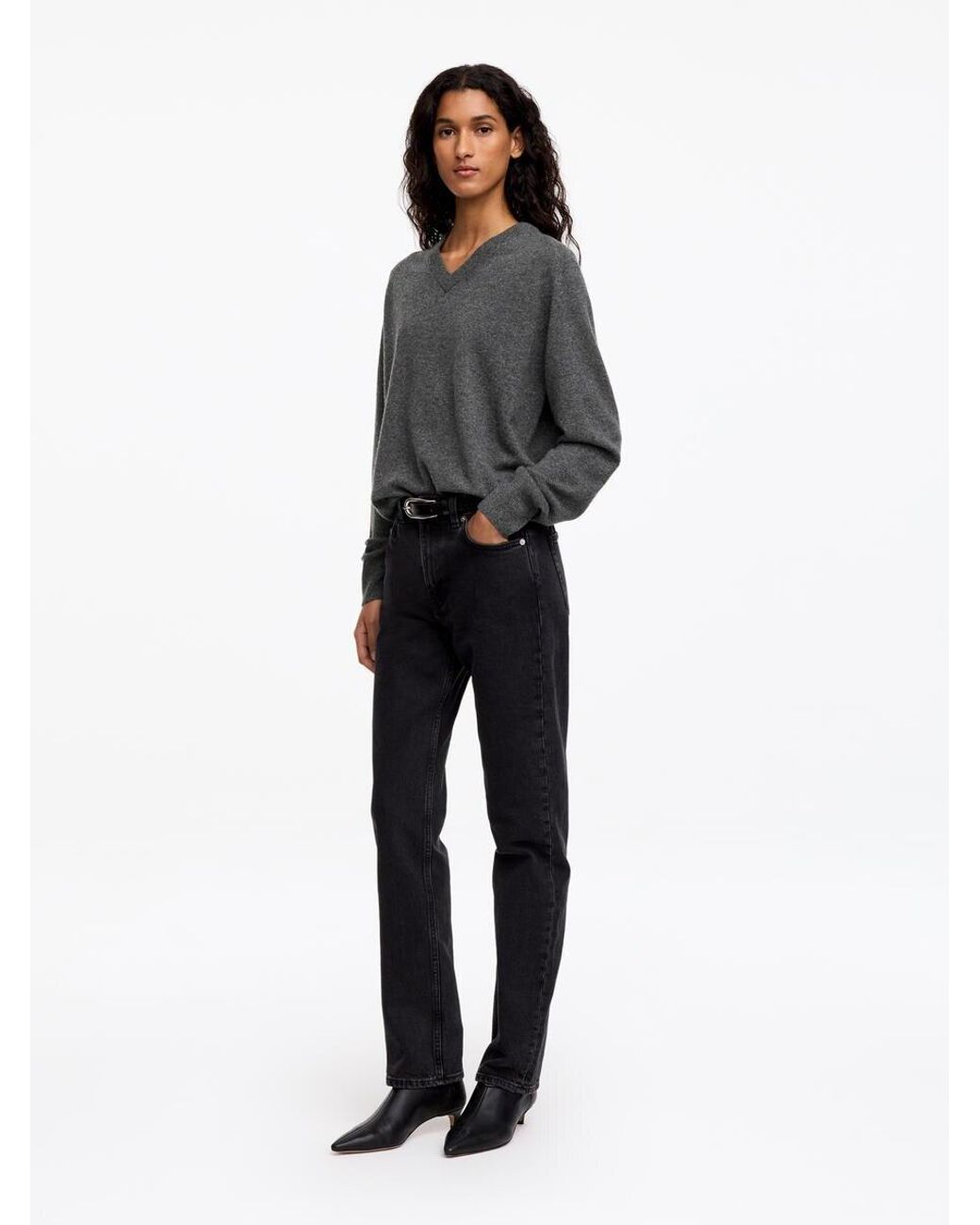 ARKET Gray Relaxed Cashmere V-Neck Jumper