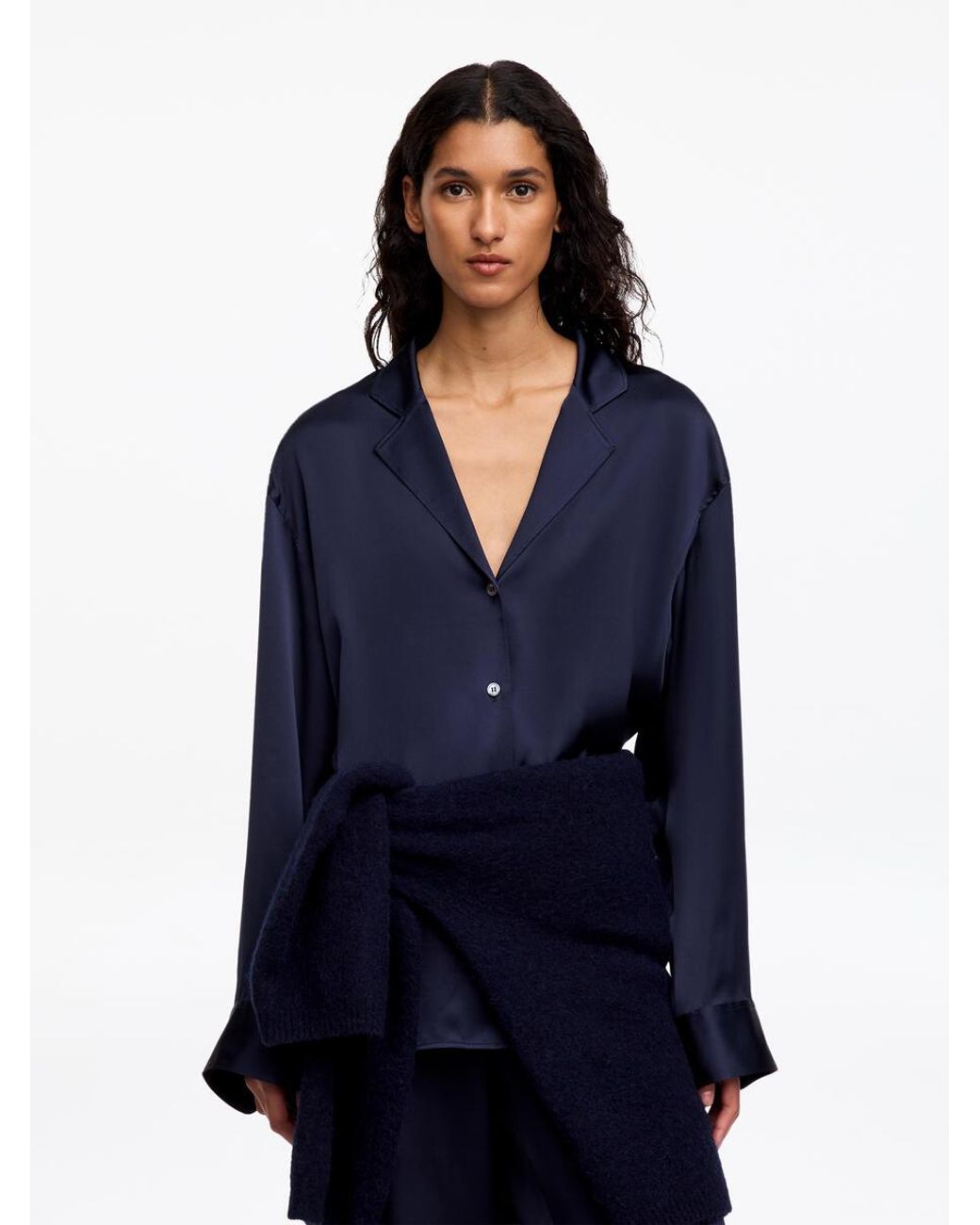 ARKET Blue Silk Satin Shirt