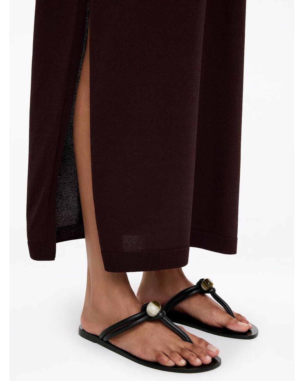 ARKET Brown Beaded Leather Flip Flops