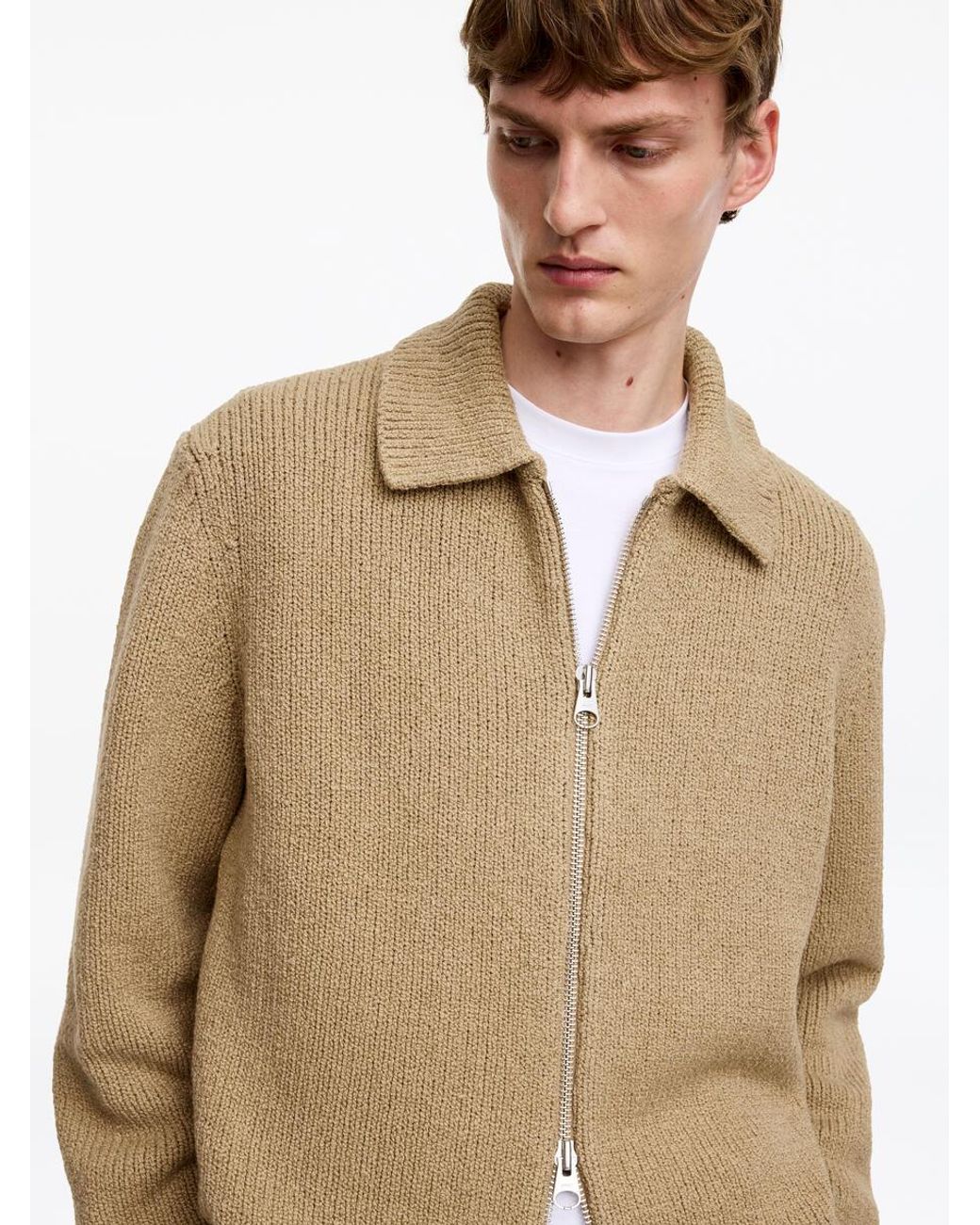 ARKET Natural Cotton Blend Zip Cardigan for men