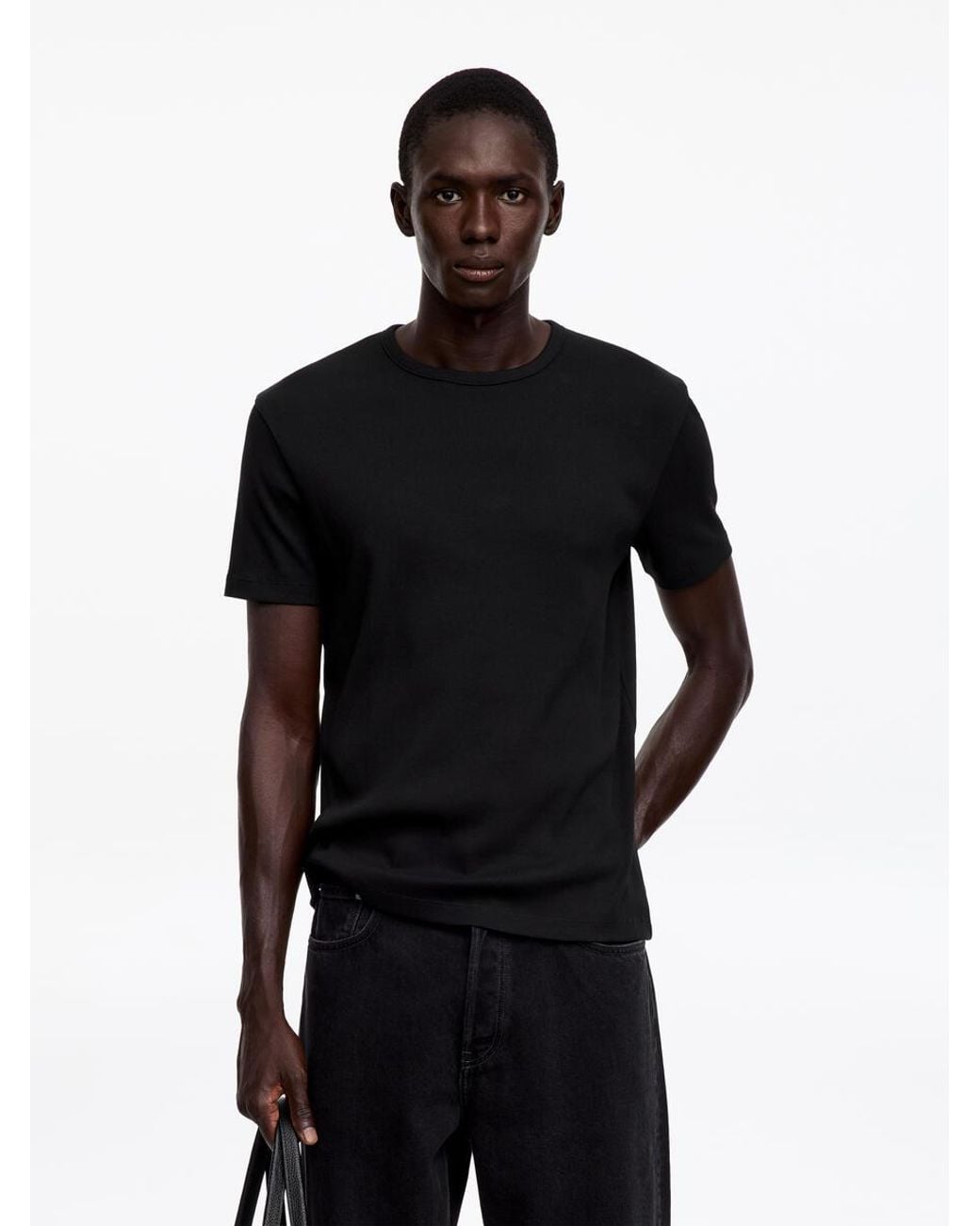 ARKET Black Fitted Rib T-Shirt for men