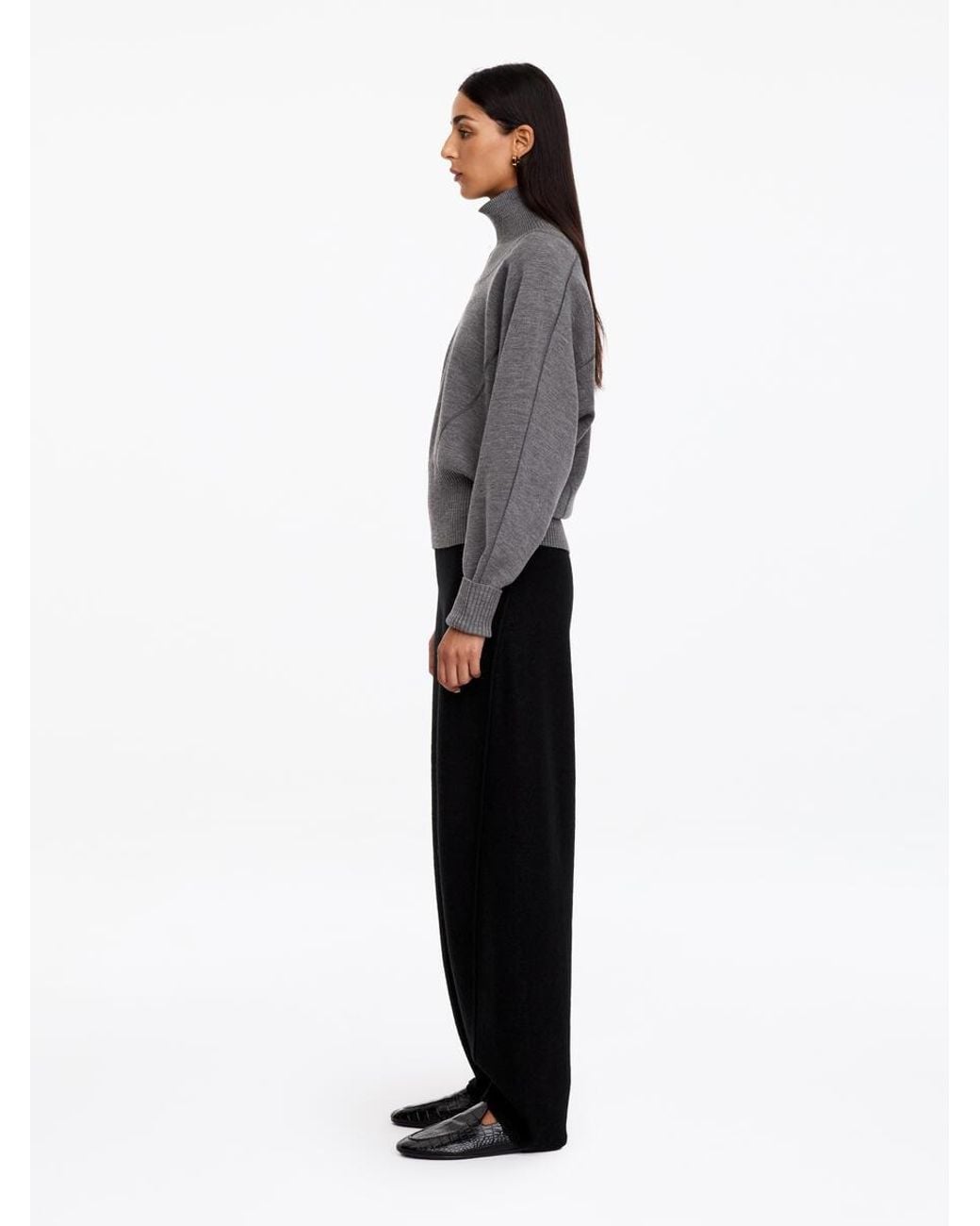ARKET Black Boiled Wool Trousers