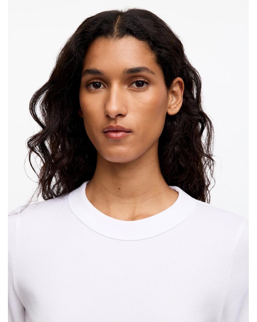 ARKET White Slim Crop-Sleeve Rib T-Shirt