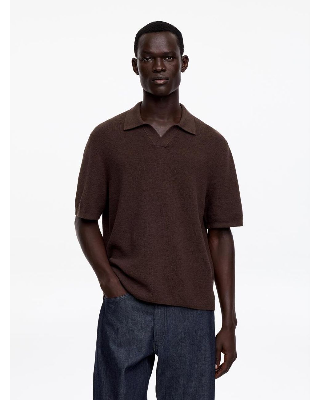 ARKET Red Cotton Linen Polo Shirt for men