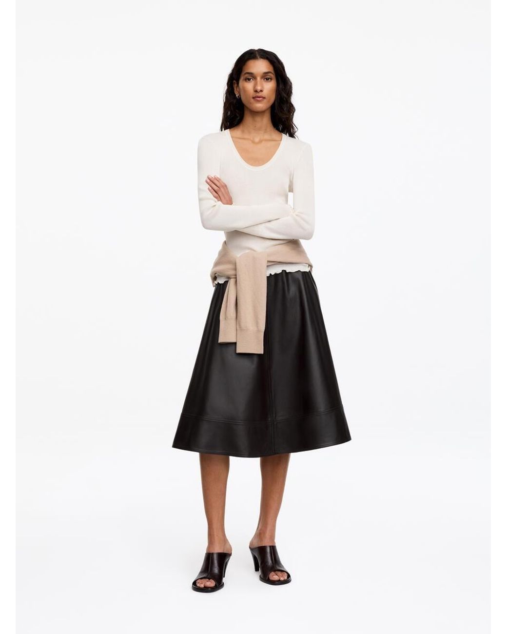 ARKET White A-Line Leather Skirt