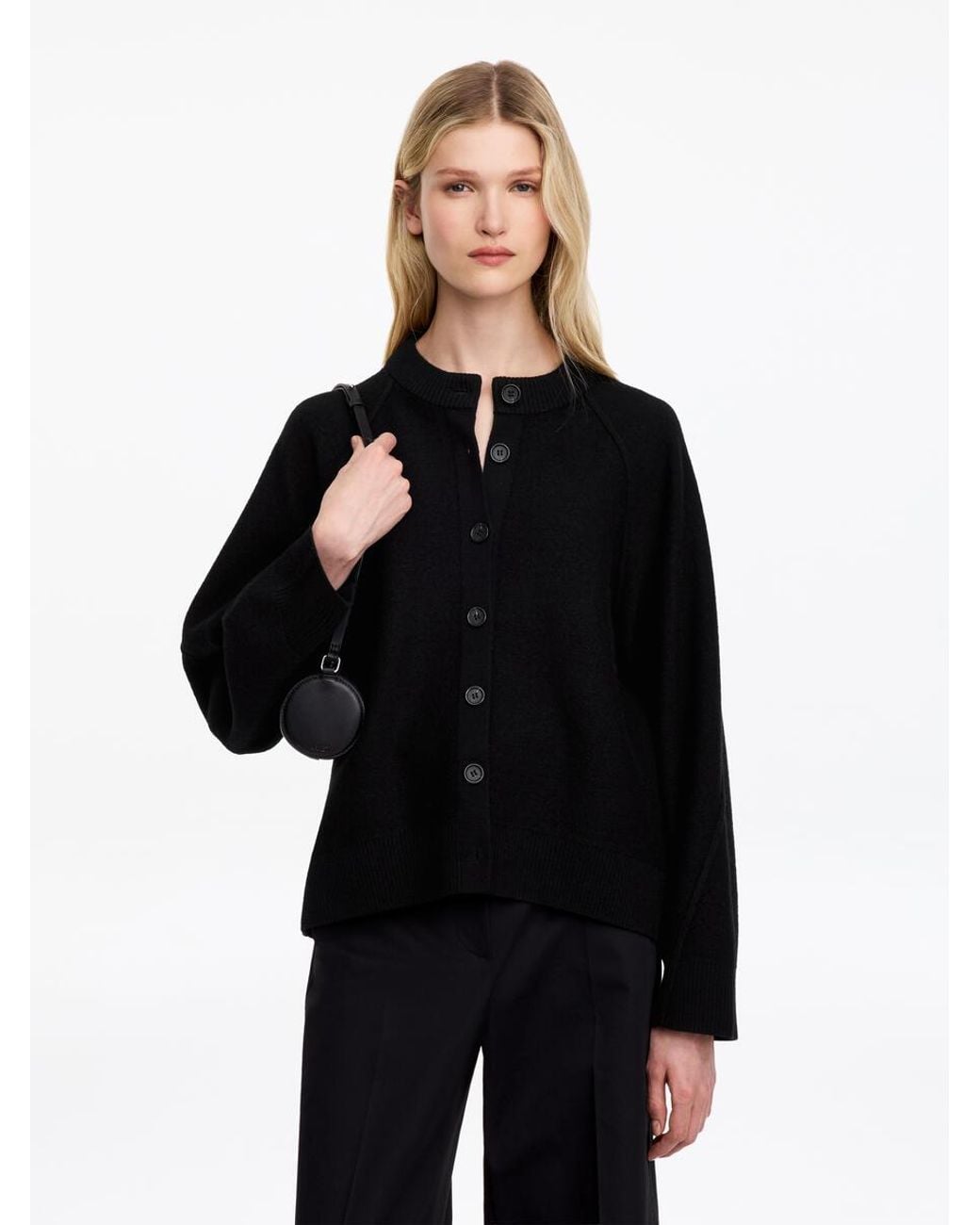 ARKET Black Boiled Wool Cardigan