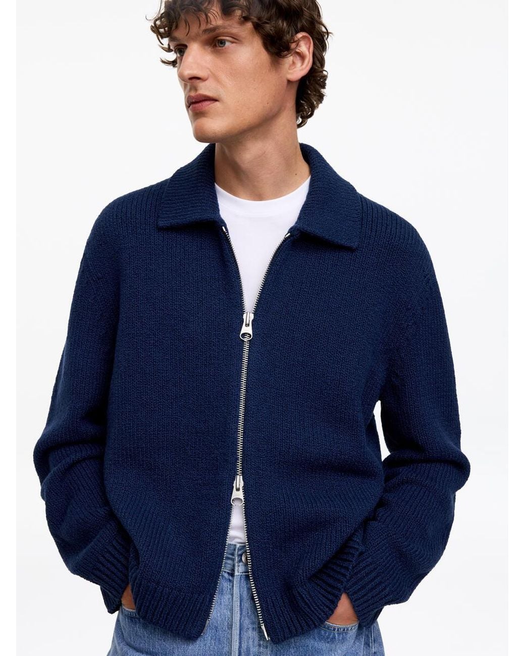 ARKET Blue Cotton Blend Zip Cardigan for men