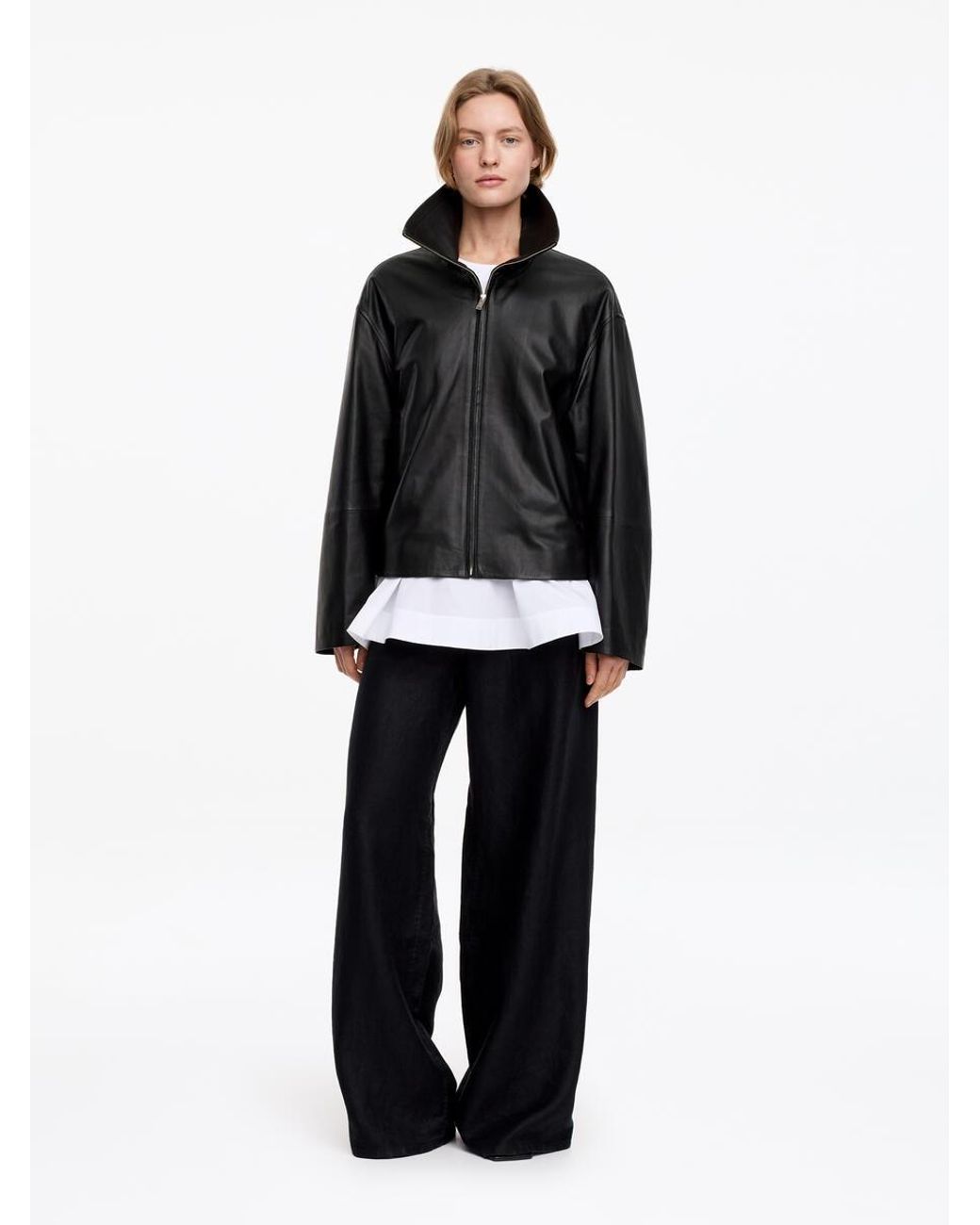 ARKET Black Short Leather Jacket