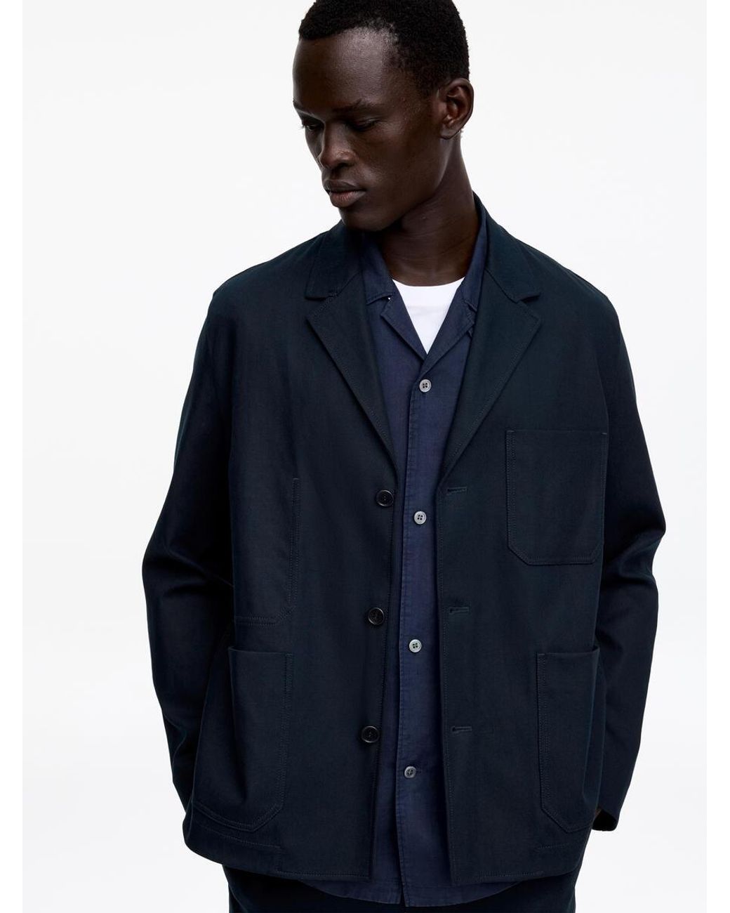 ARKET Blue Relaxed Cotton-Linen Blazer for men