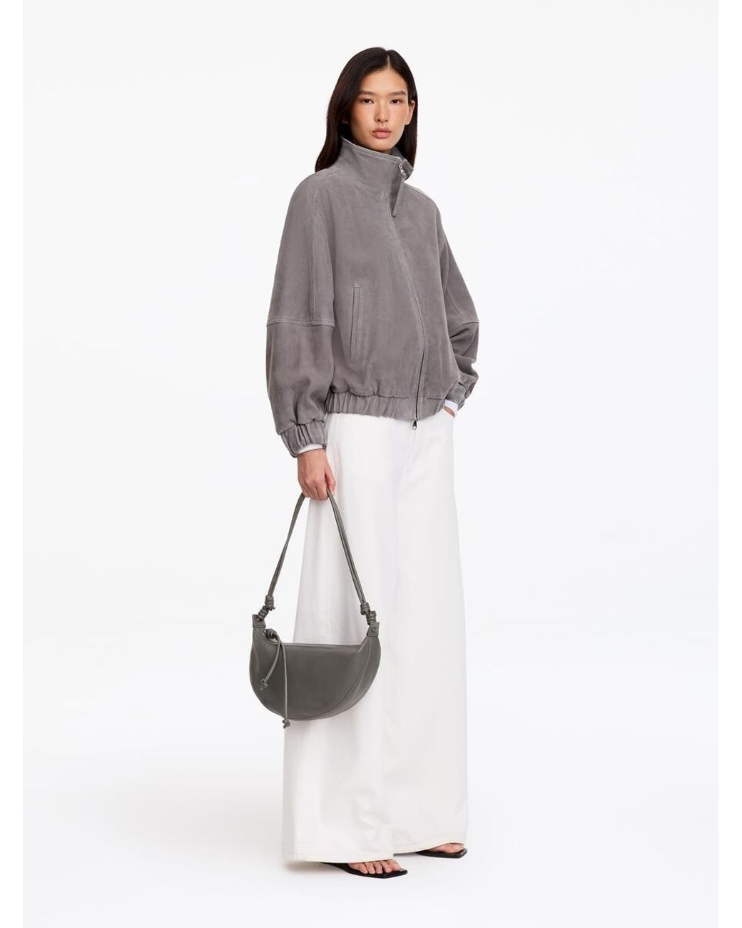 ARKET Gray Crescent Leather Bag