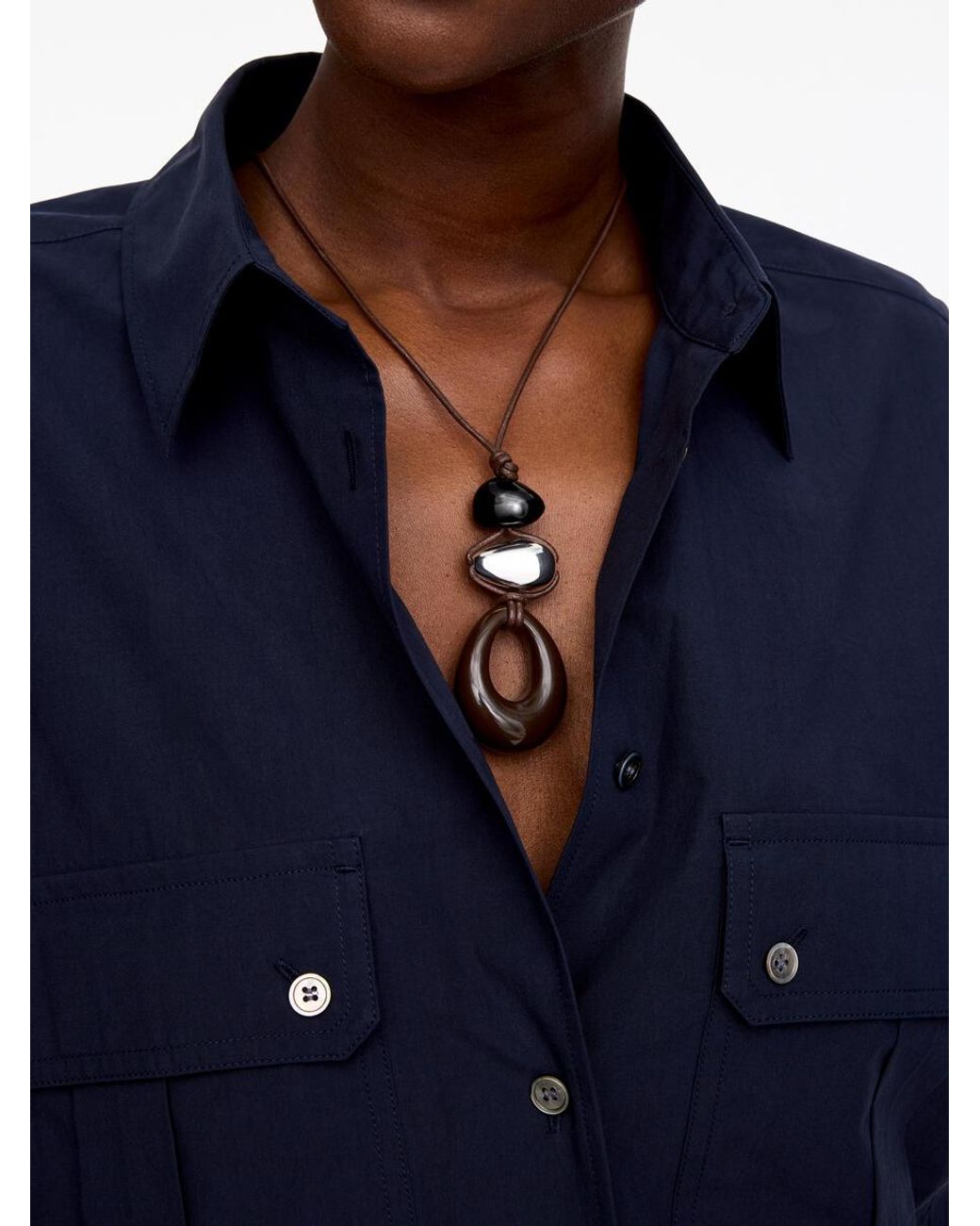 ARKET Blue Bead Pendant Cord Necklace