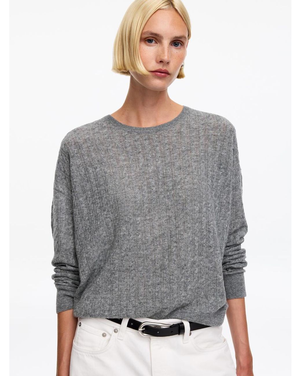 ARKET Gray Pure Cashmere Cable-Knit Jumper