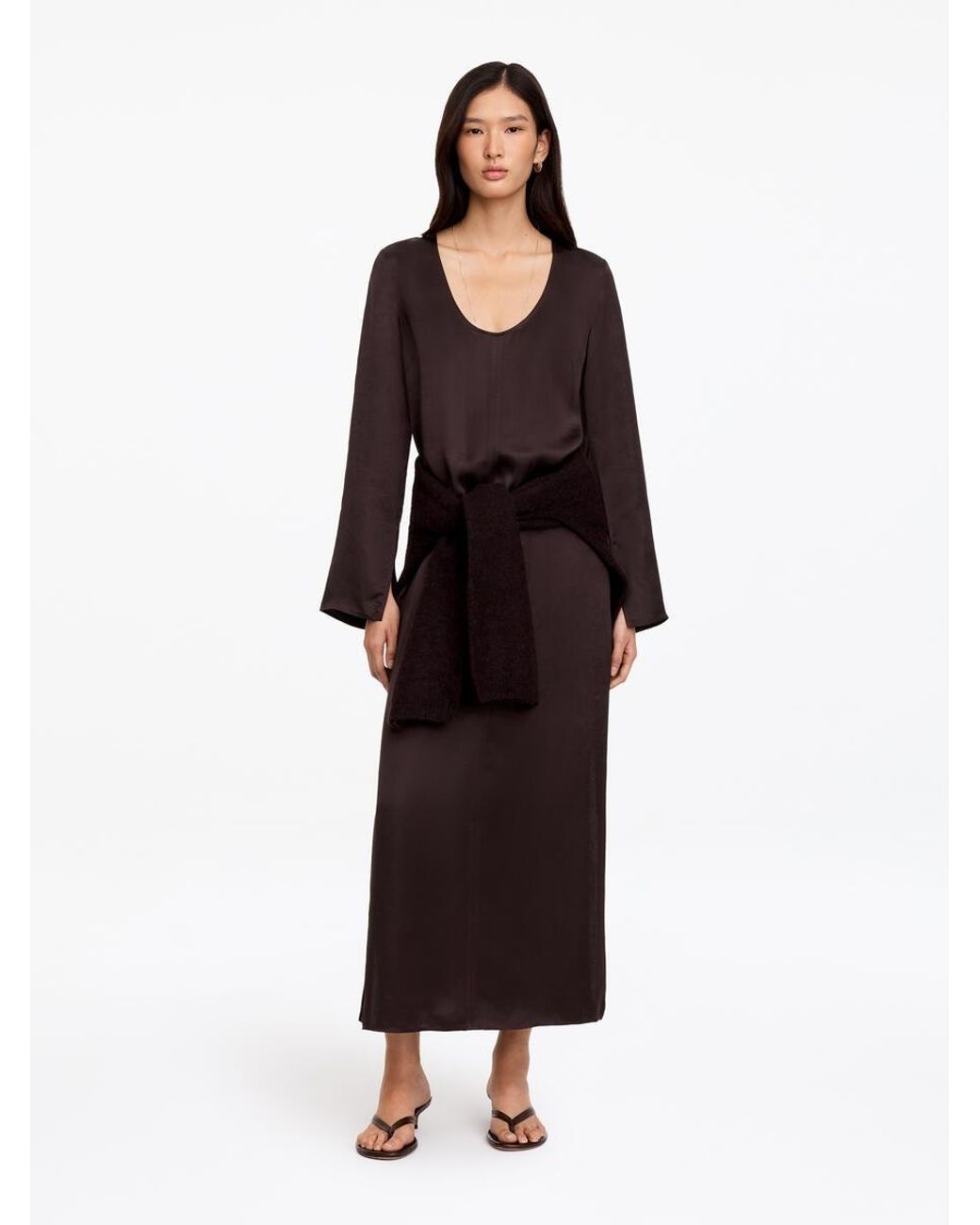 ARKET Brown Scoop-Neck Satin Dress