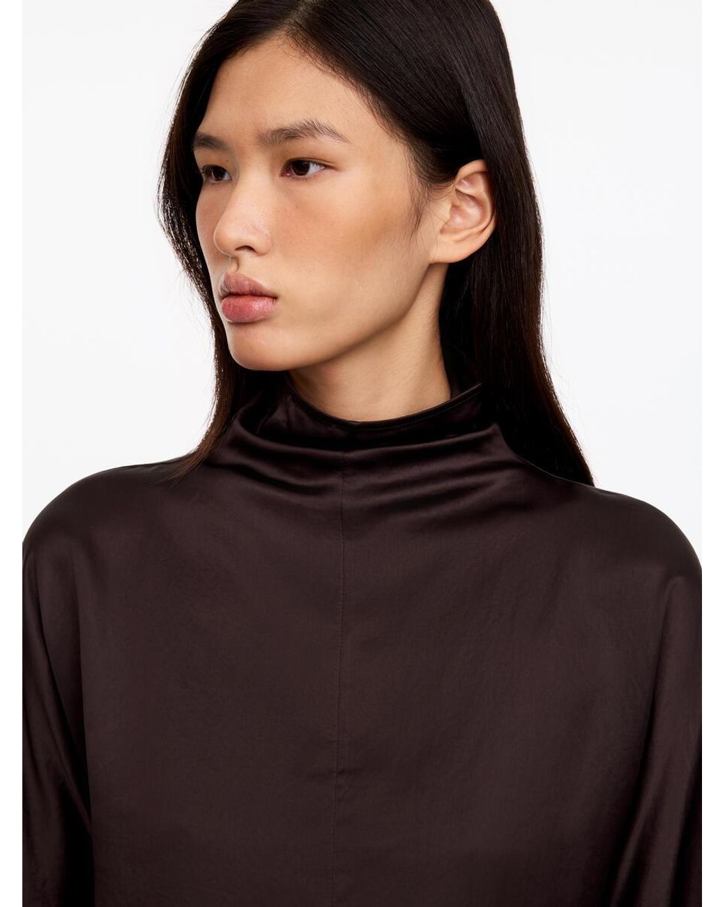 ARKET Brown Mock-Neck Satin Top