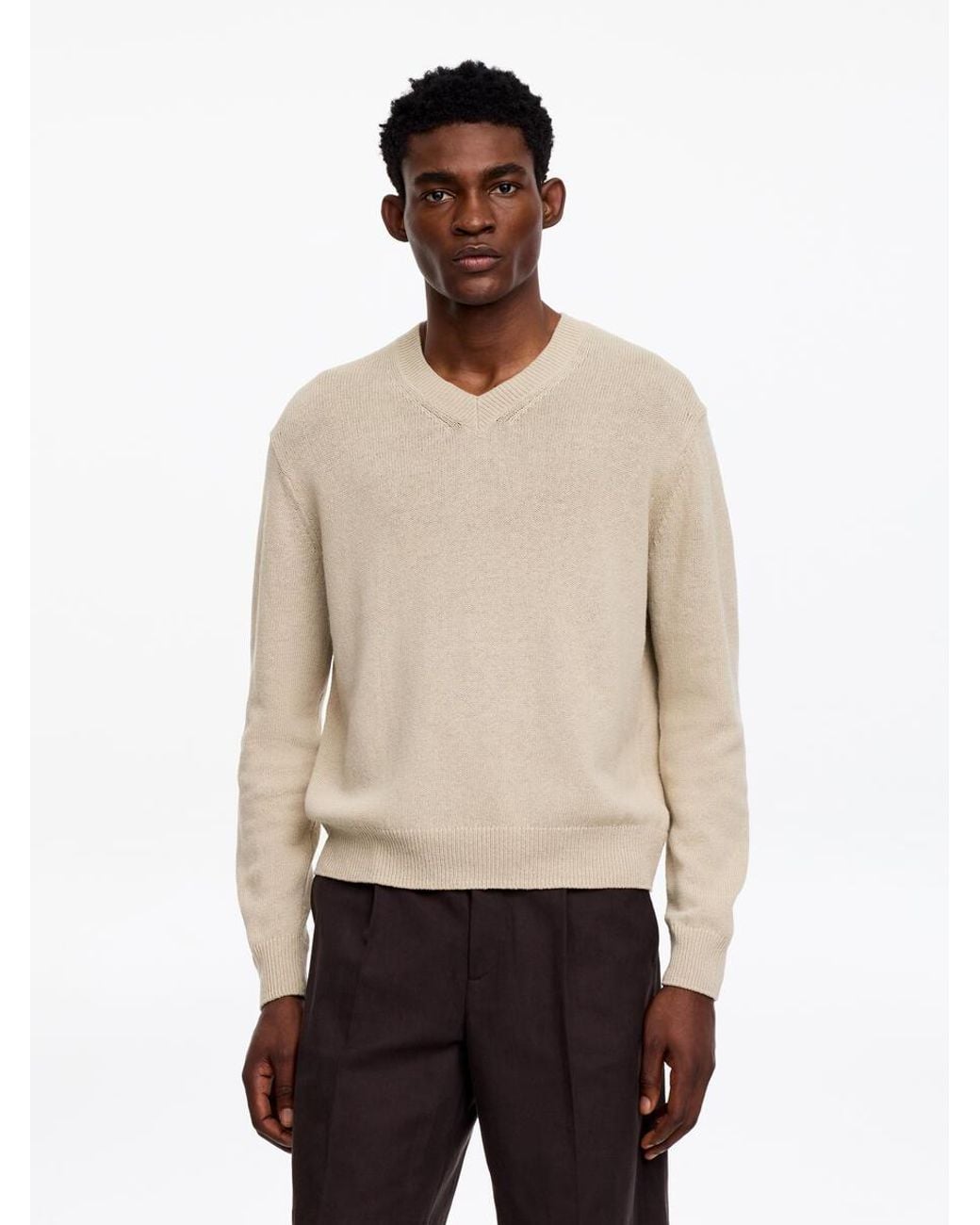ARKET Natural Linen Cotton V-Neck Jumper for men