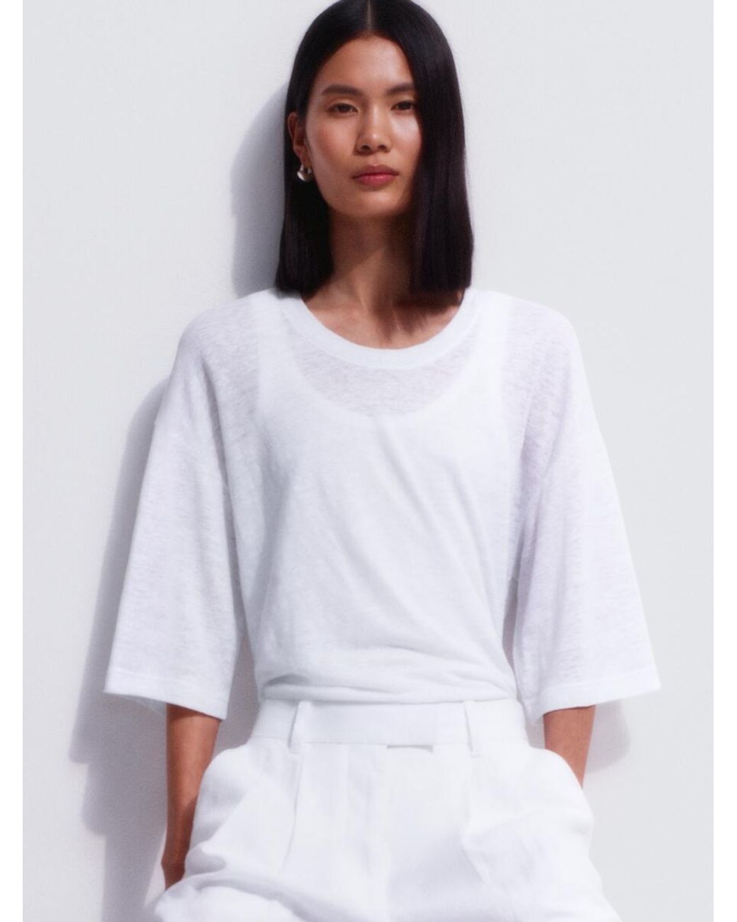 ARKET White Oversized Linen T-Shirt