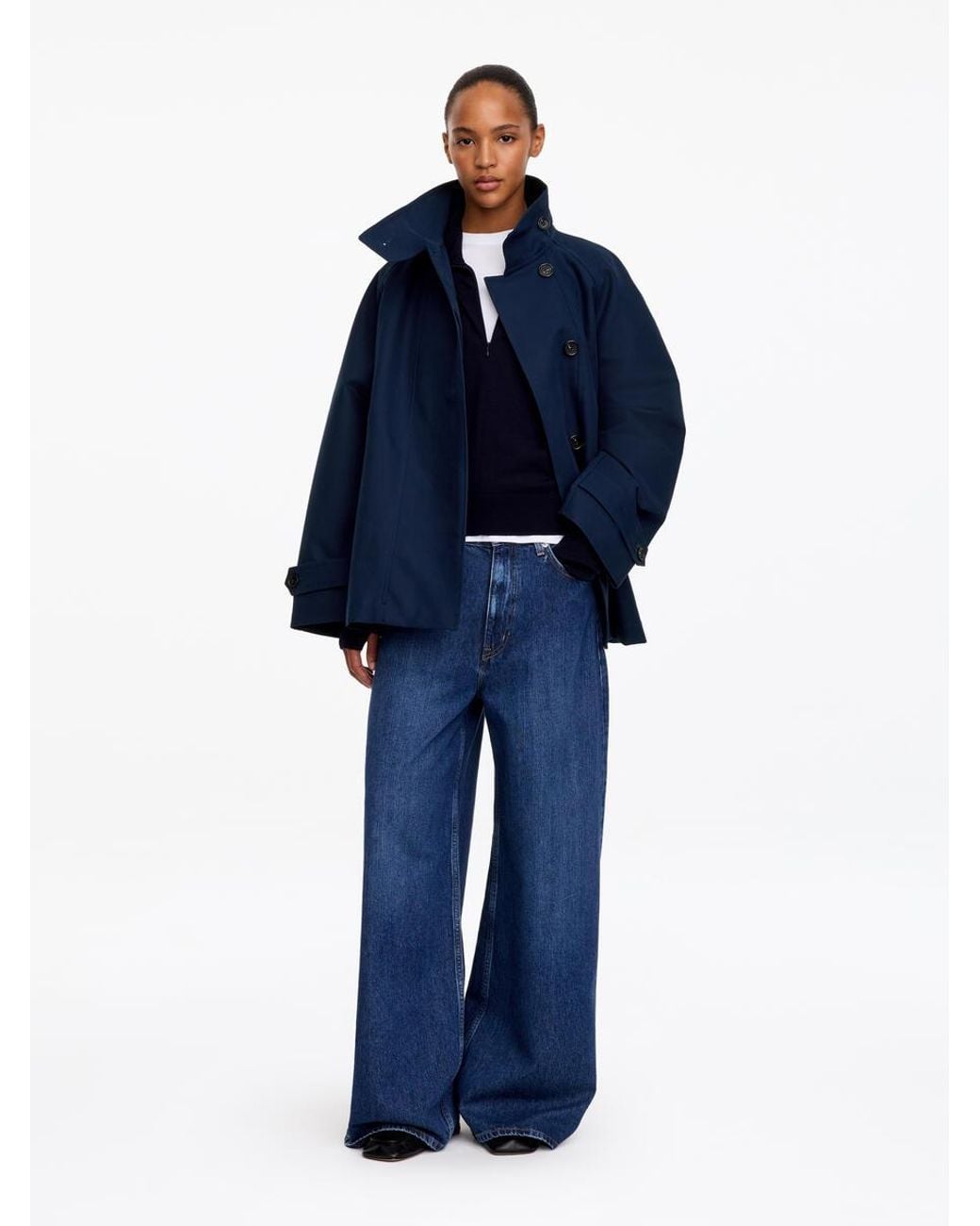ARKET Blue Funnel-Collar Cotton Jacket