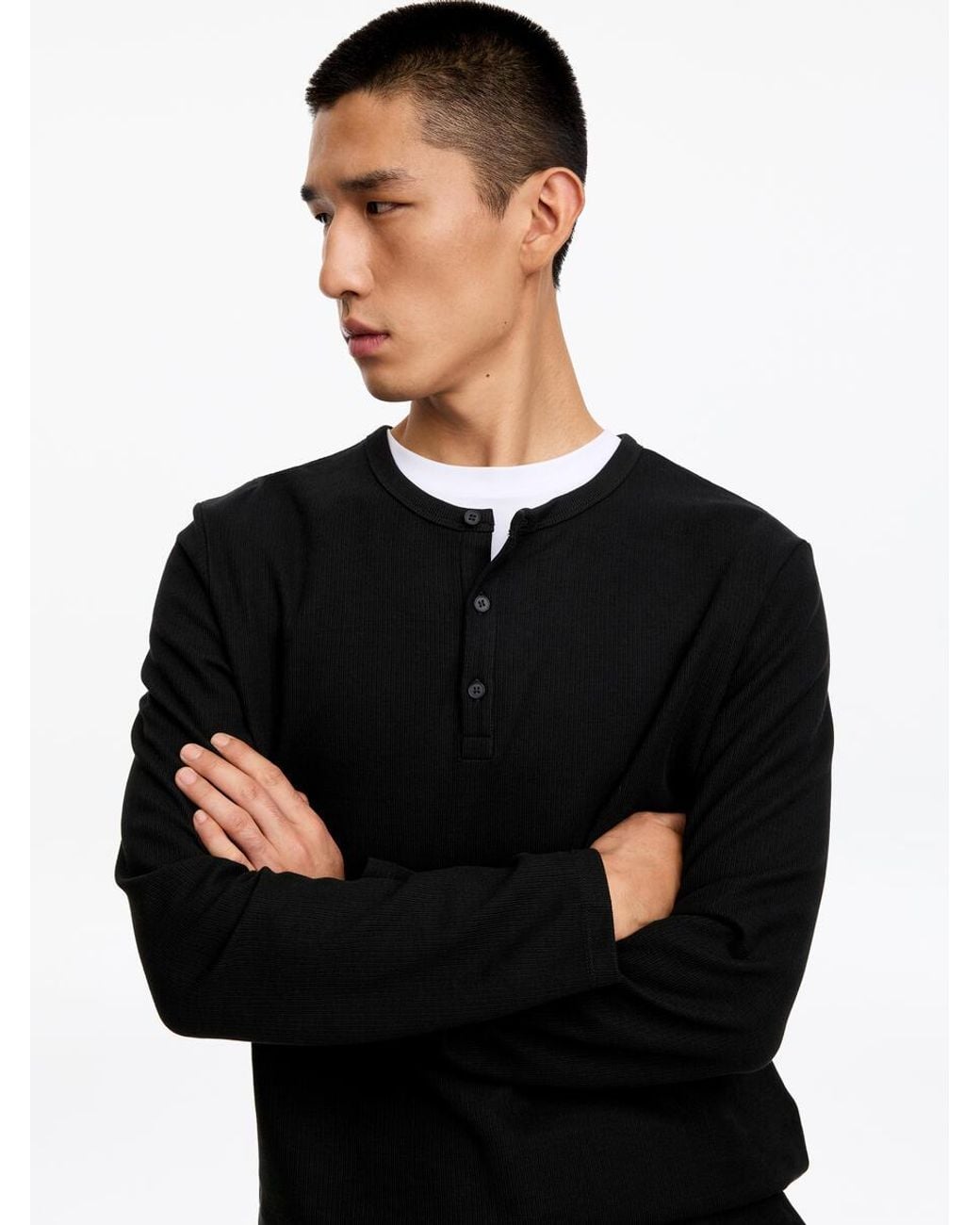 ARKET Black Henley Shirt for men