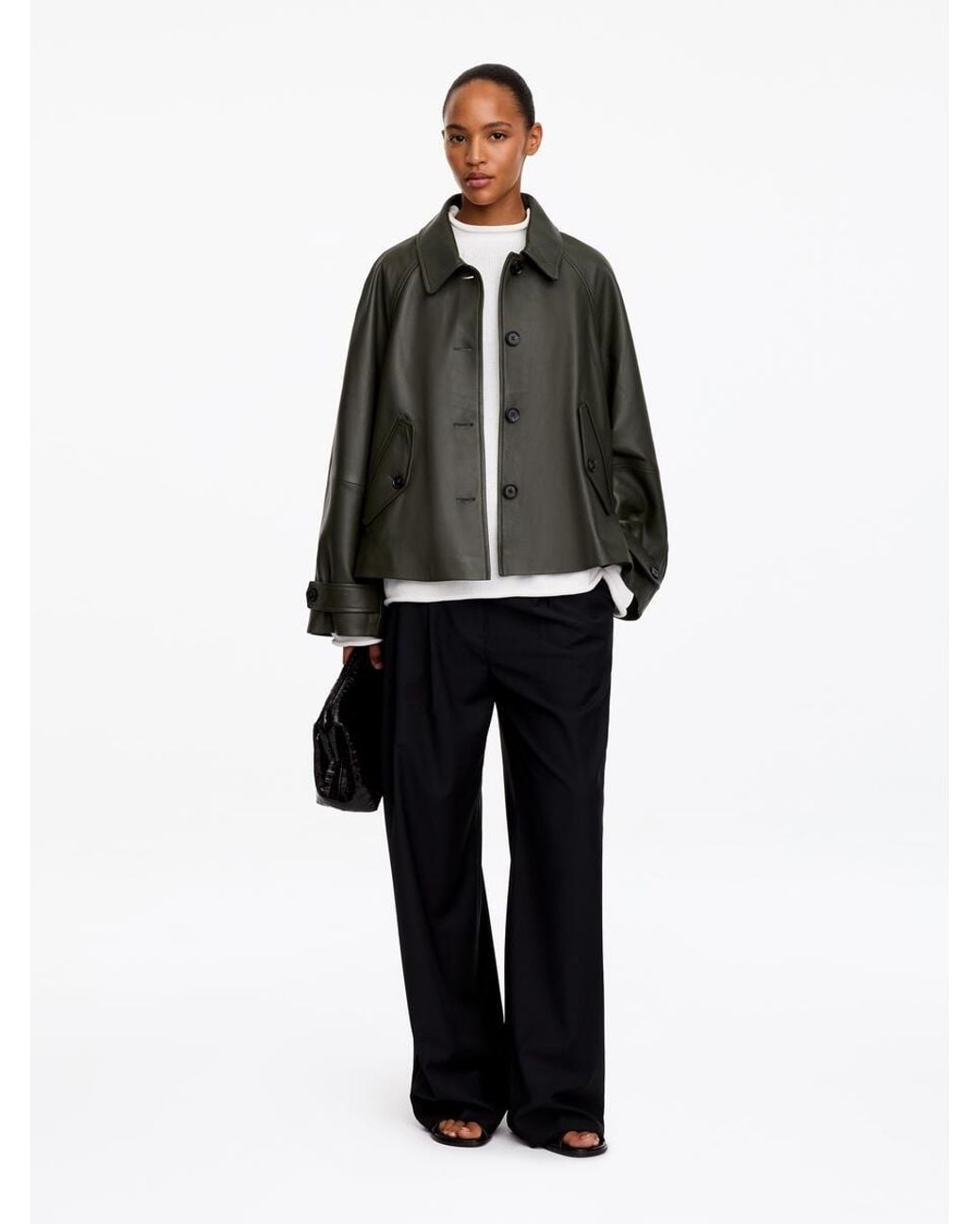 ARKET Black A-Line Leather Jacket