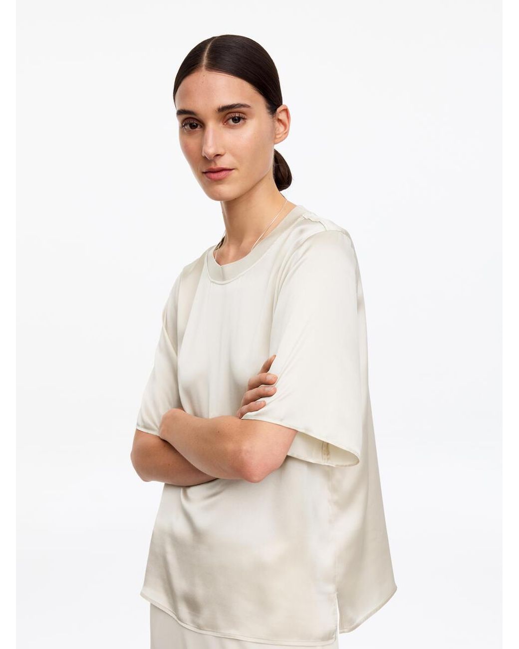 ARKET White Silk Satin T-Shirt