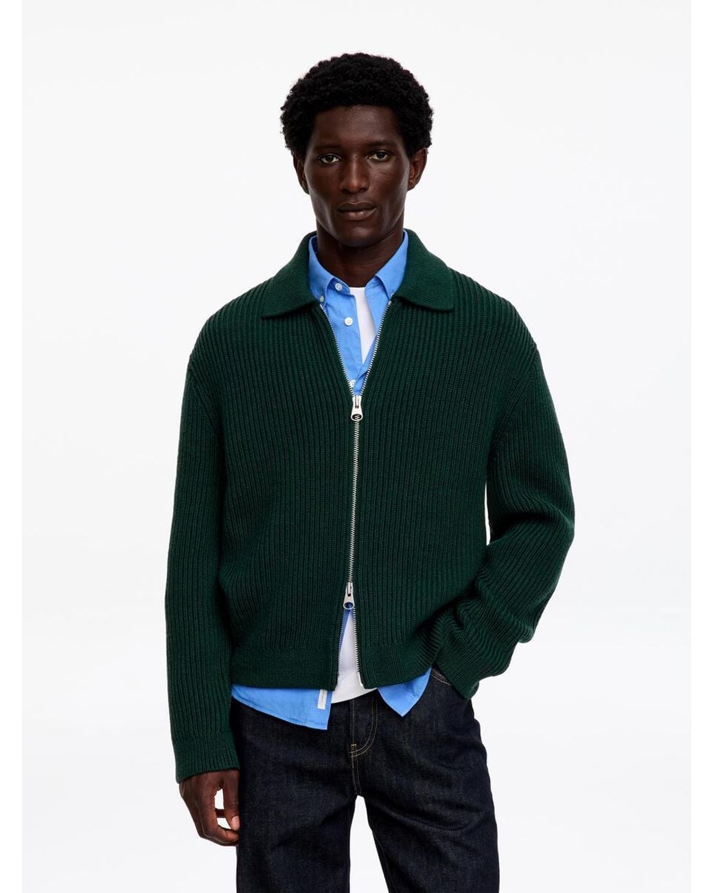 ARKET Green Wool Cotton Zip Cardigan for men