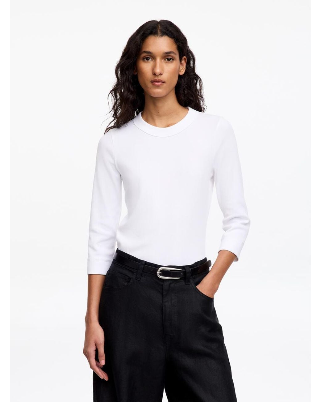 ARKET White Slim Crop-Sleeve Rib T-Shirt