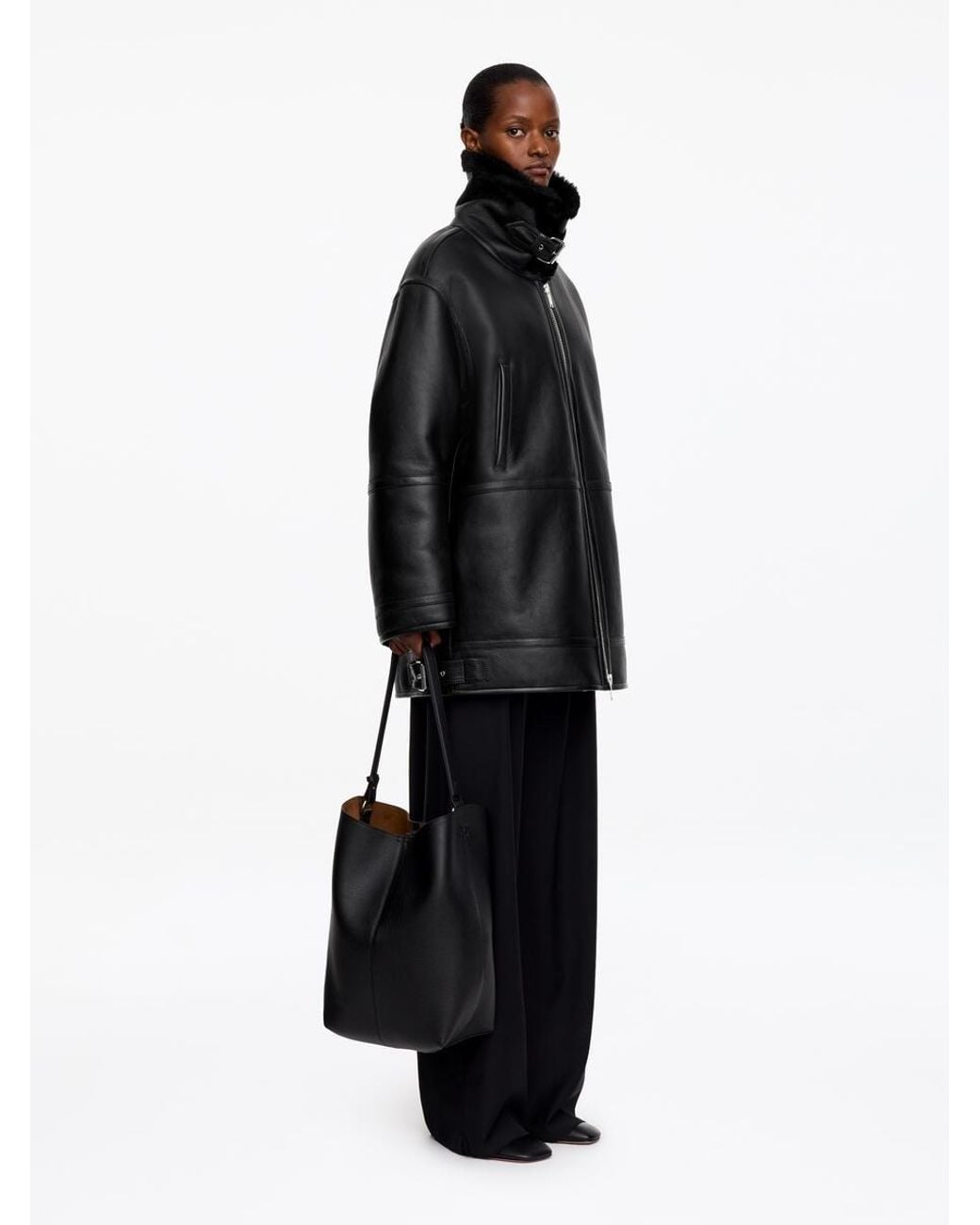 ARKET Black Oversized Shearling Jacket