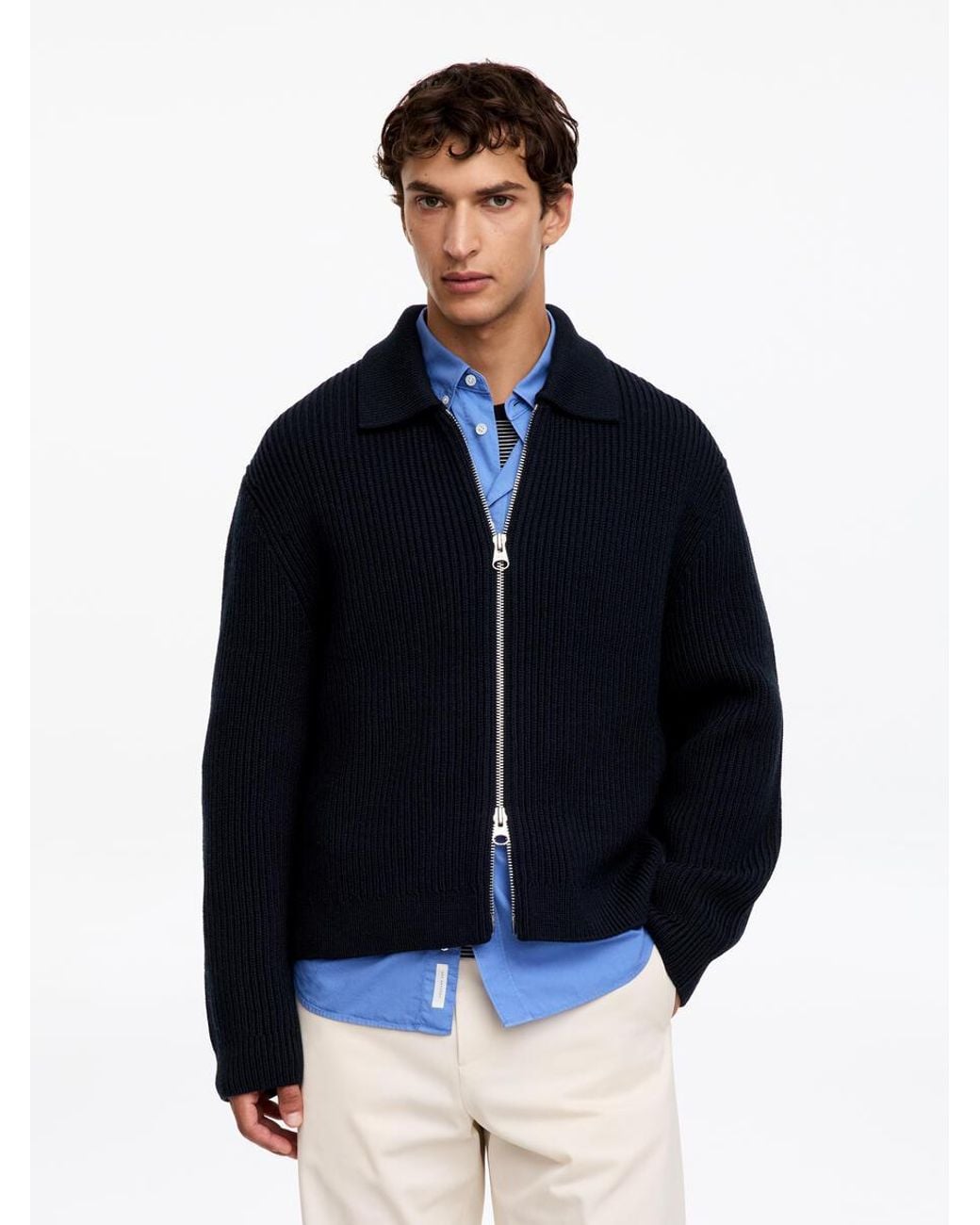 ARKET Blue Wool Cotton Zip Cardigan for men