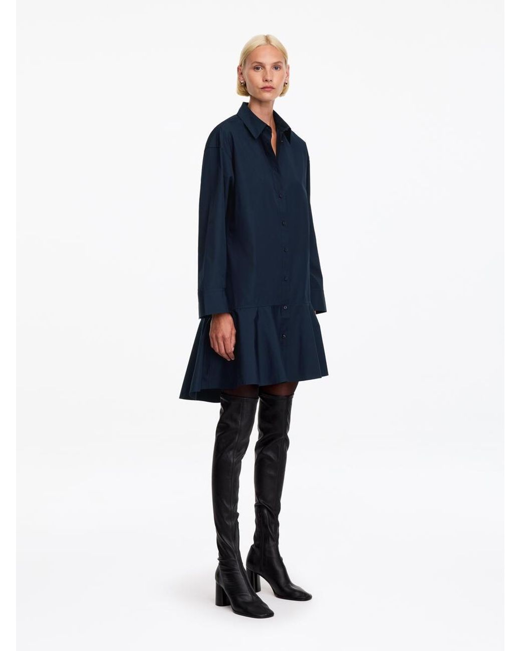 ARKET Blue Cotton Peplum Shirt Dress