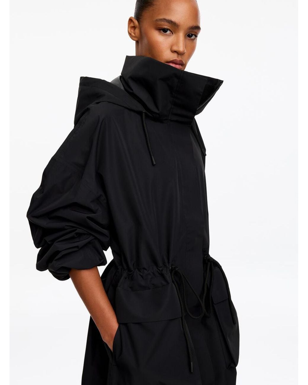 ARKET Black Hooded Rain Parka
