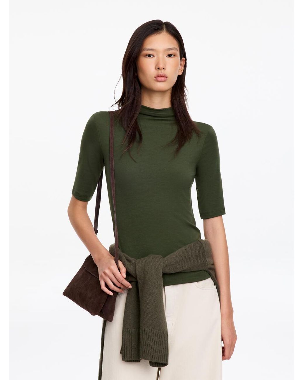 ARKET Green Mock-Neck Lyocell Top