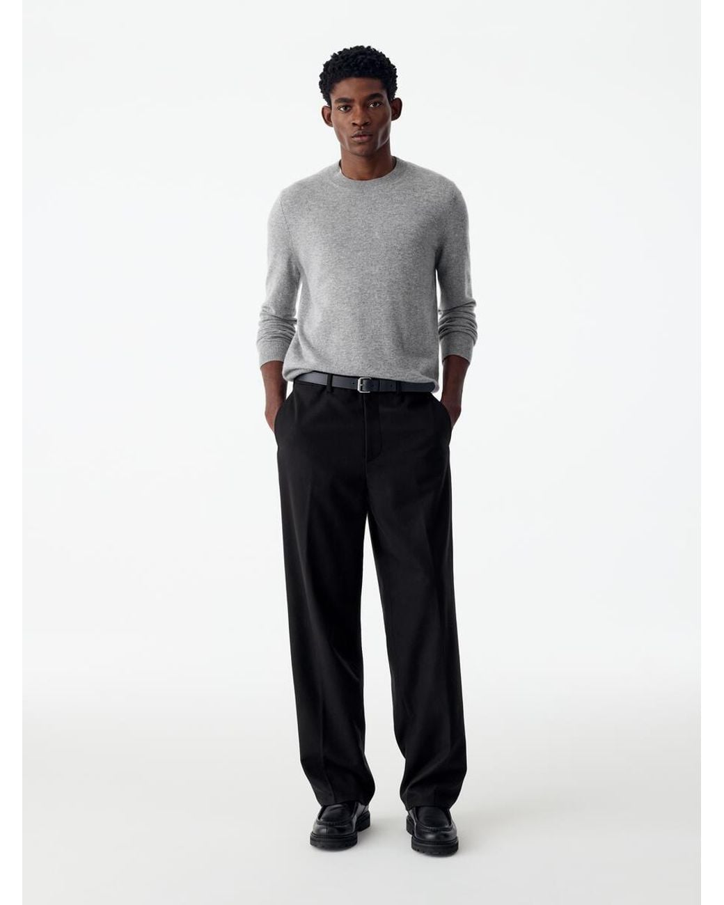 ARKET Gray Wide Flannel Trousers for men
