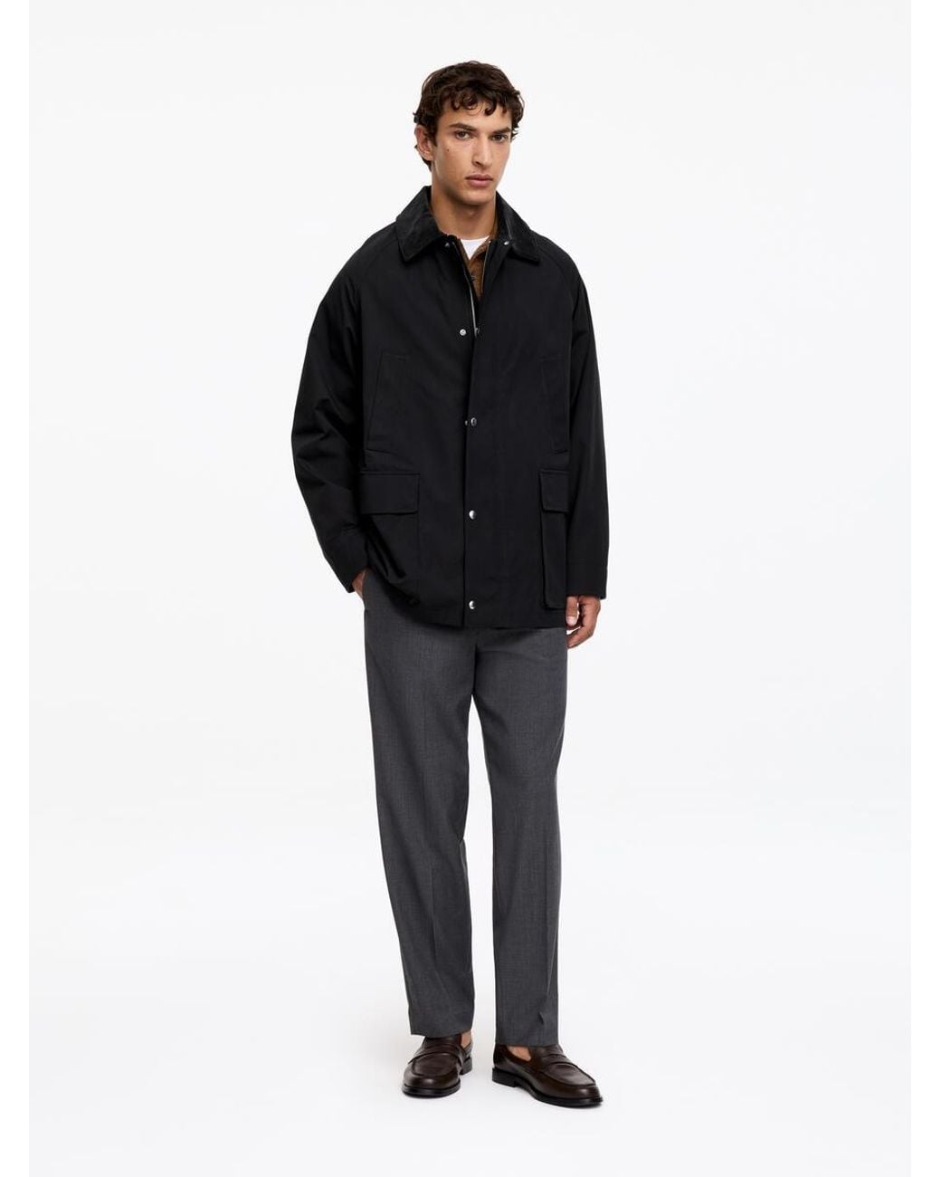 ARKET Black Waxed Mid-Length Coat for men