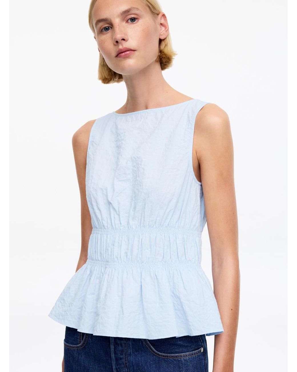 ARKET White Seersucker Smock Top