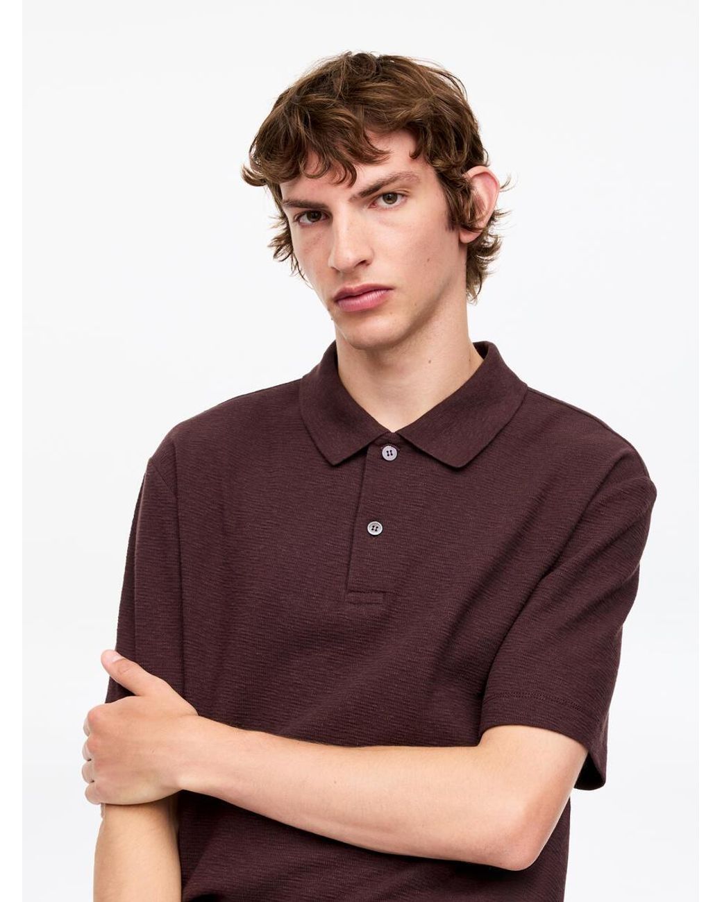 ARKET Red Cotton Linen Polo Shirt for men