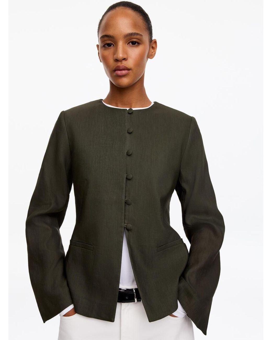 ARKET White Linen-Blend Collarless Blazer