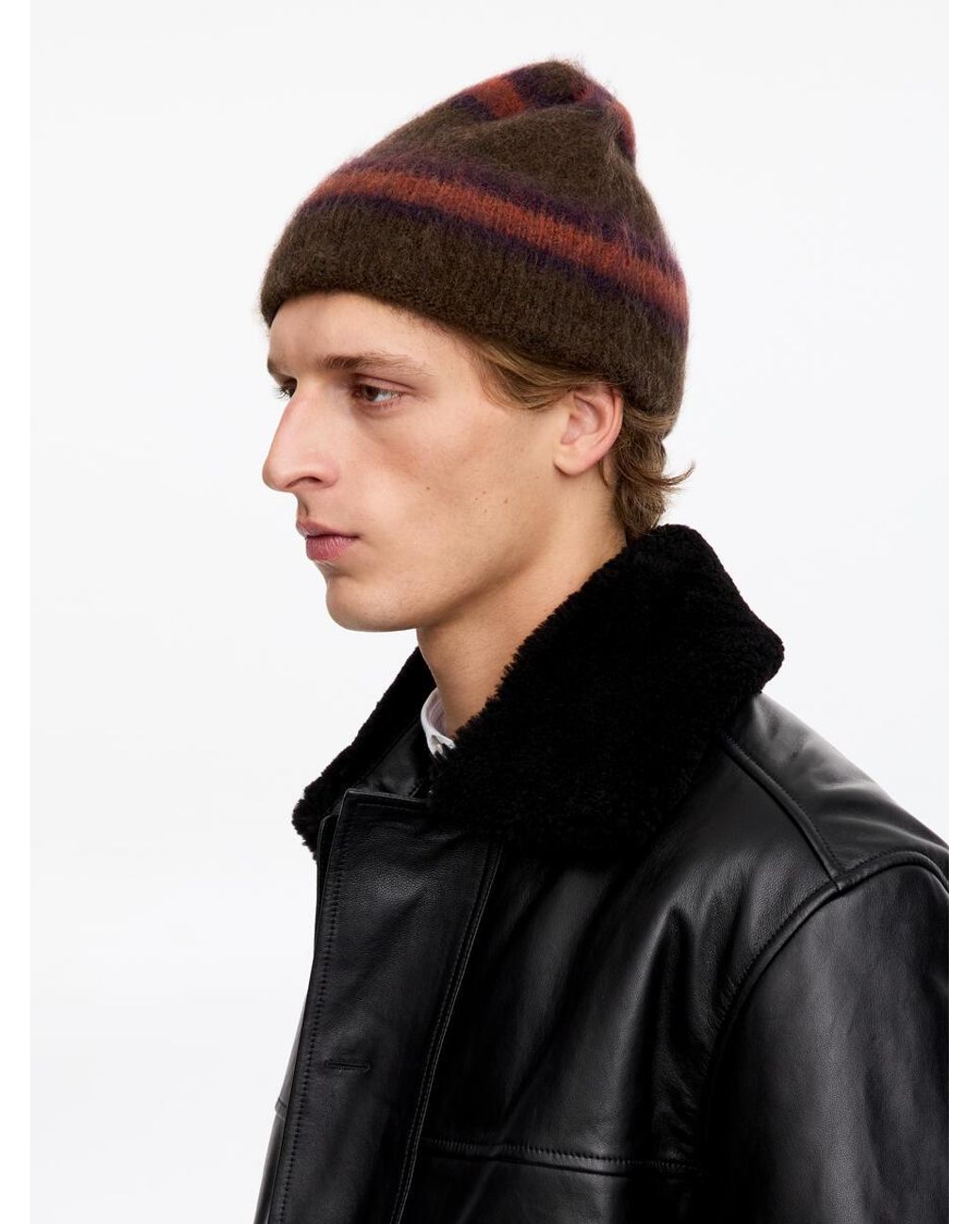 ARKET Black Striped Fold-Up Beanie for men