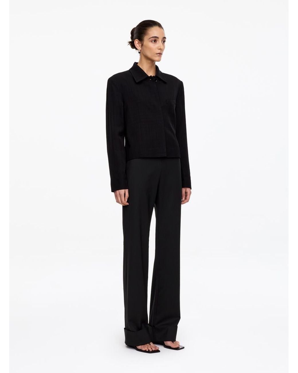 ARKET Black Wool-Blend Fold-Up Trousers