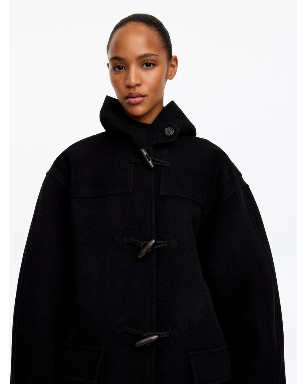 ARKET Black Wool-Blend Duffle Coat