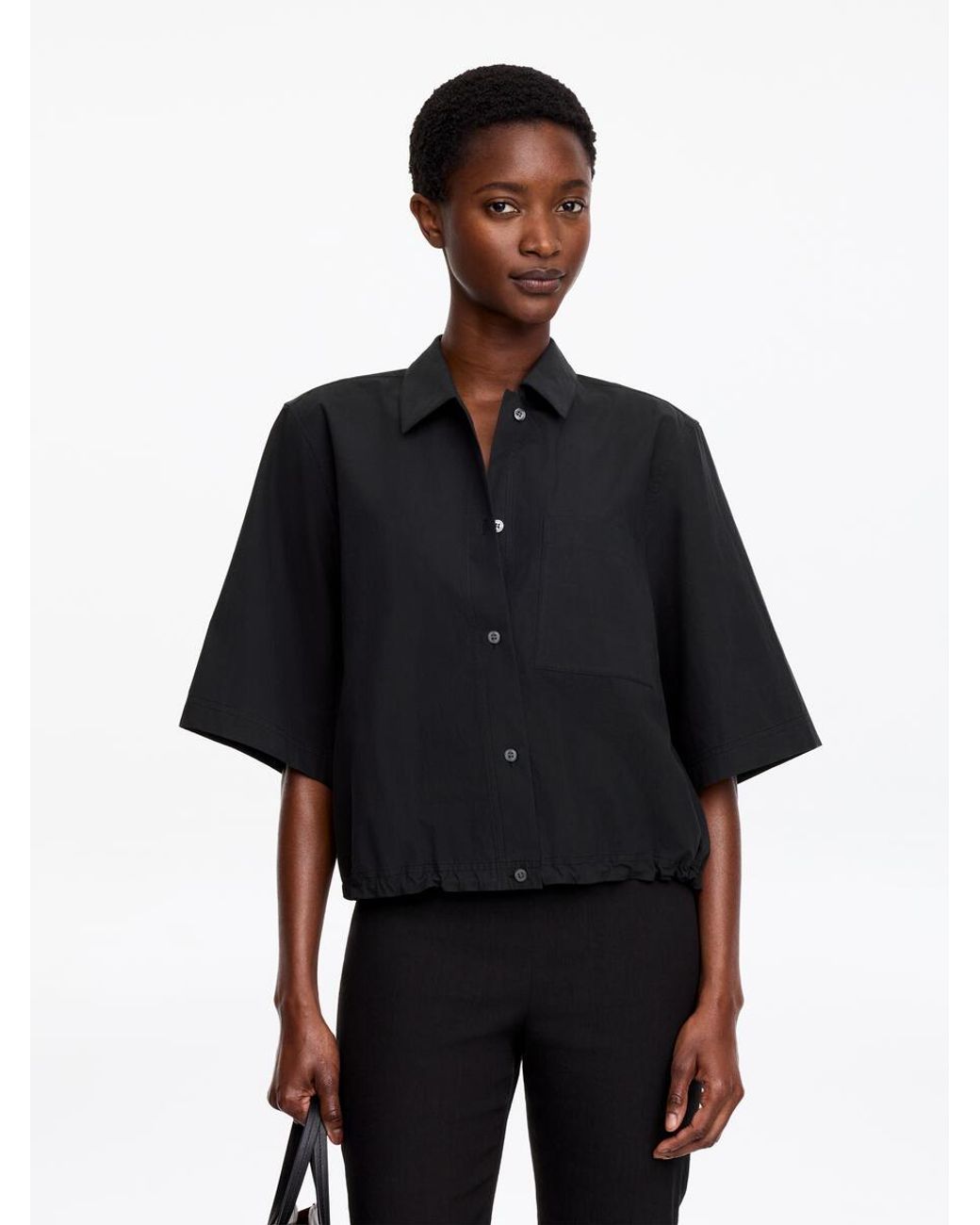 ARKET Black Cotton Short-Sleeve Shirt