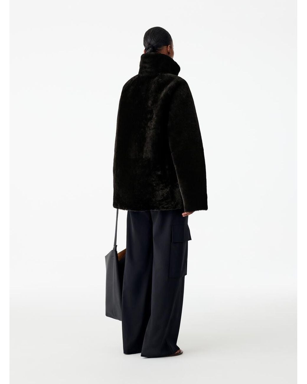 ARKET Black Relaxed Shearling Coat