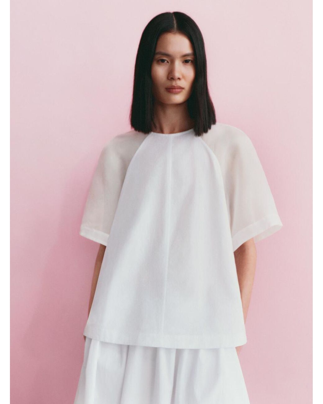 ARKET White Organza Panel Midi Skirt