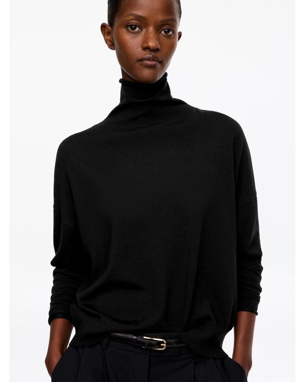 ARKET Black Merino Wool Roll-Neck Jumper