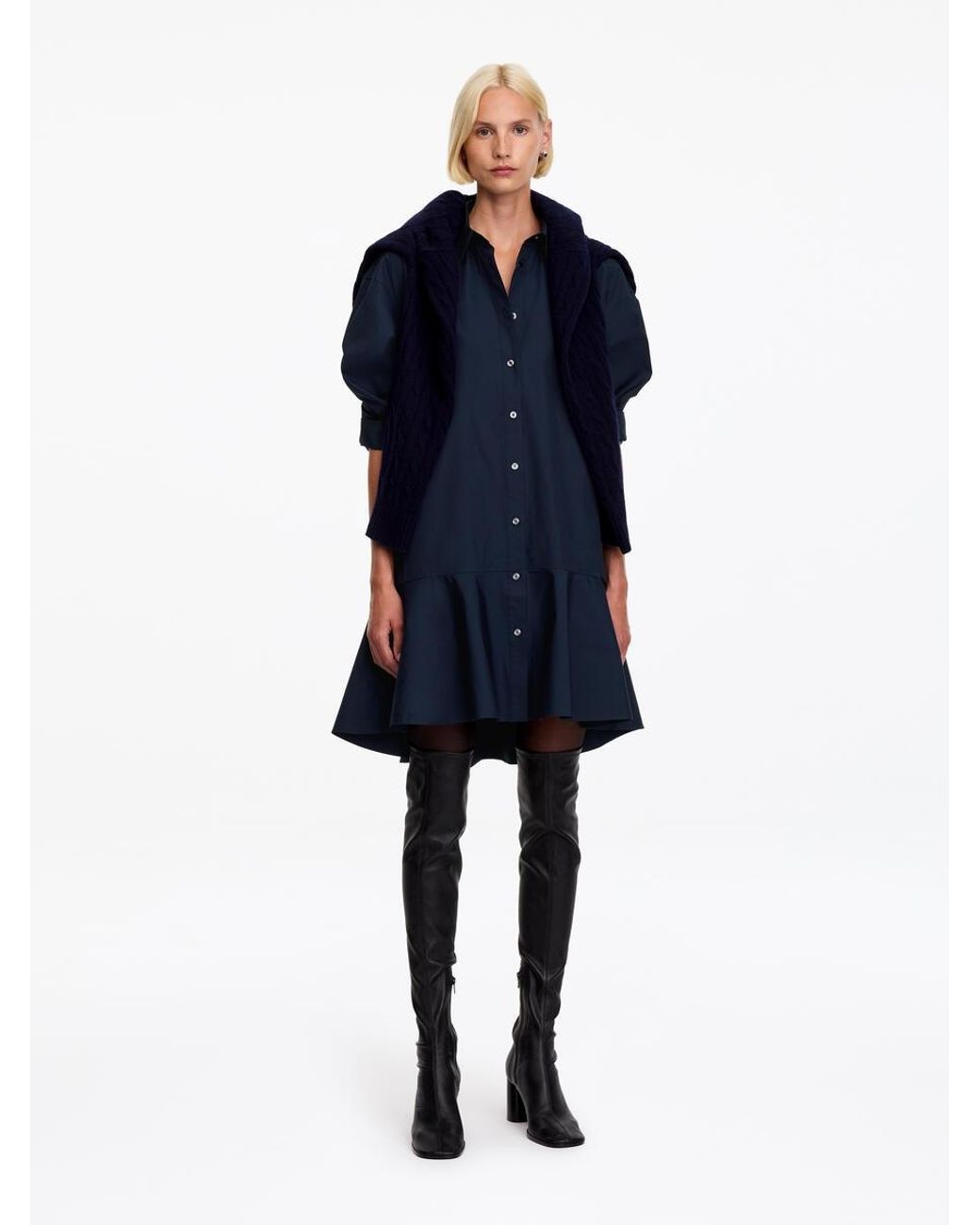 ARKET Blue Cotton Peplum Shirt Dress