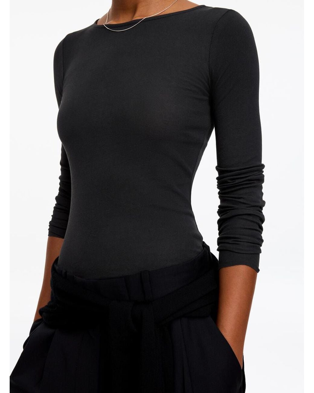 ARKET Black Sheer Rib Long-Sleeve Top