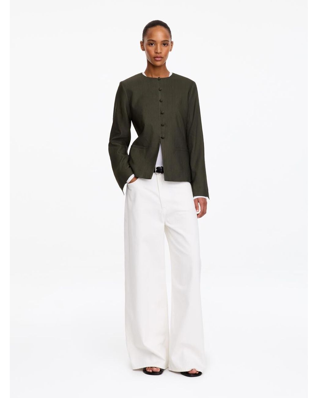 ARKET White Linen-Blend Collarless Blazer