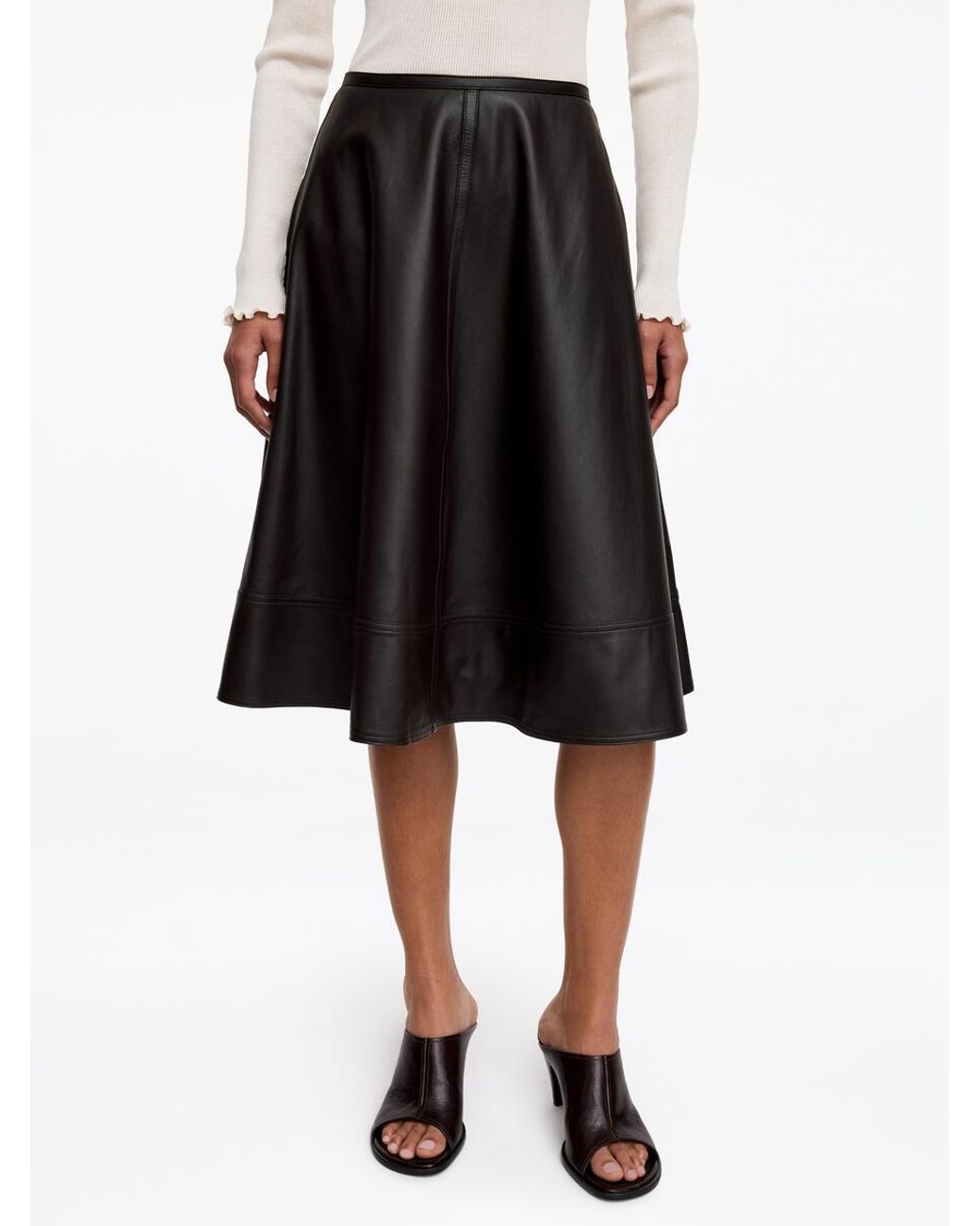 ARKET White A-Line Leather Skirt