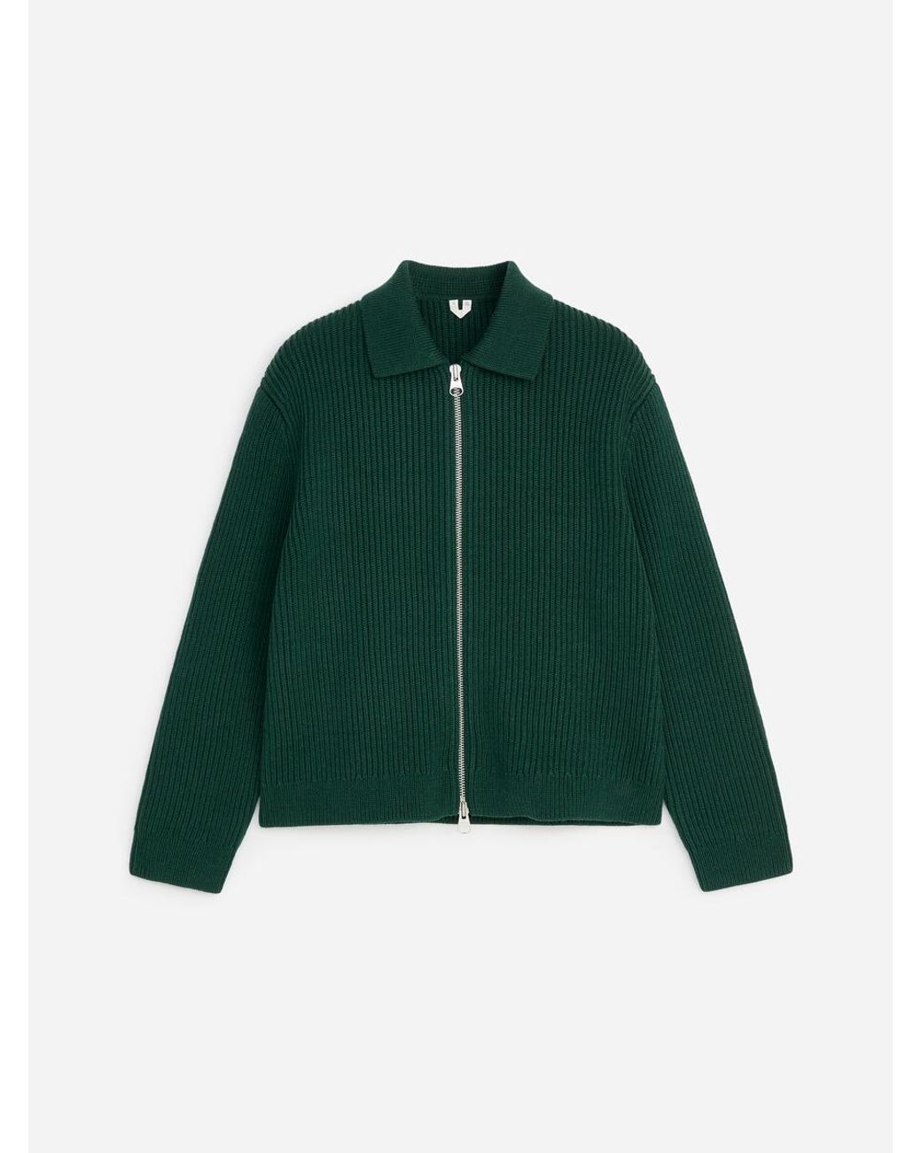 ARKET Green Wool Cotton Zip Cardigan for men